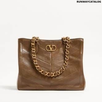 Valentino Garavani Laseine Shopping Bag In Nappa Leather With A Chevron Pattern