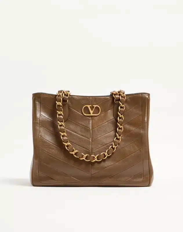 Valentino Garavani Laseine Shopping Bag In Nappa Leather With A Chevron Pattern