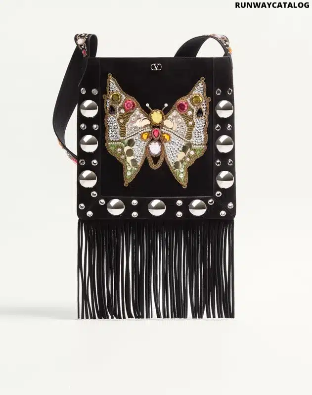 Valentino Garavani Nellcôte Embroidered Shoulder Bag With Fringes - Image 2