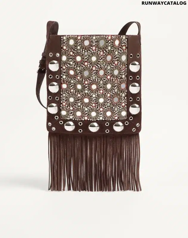 Valentino Garavani Nellcôte Embroidered Shoulder Bag With Fringes