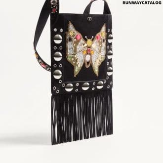 Valentino Garavani Nellcôte Embroidered Shoulder Bag With Fringes