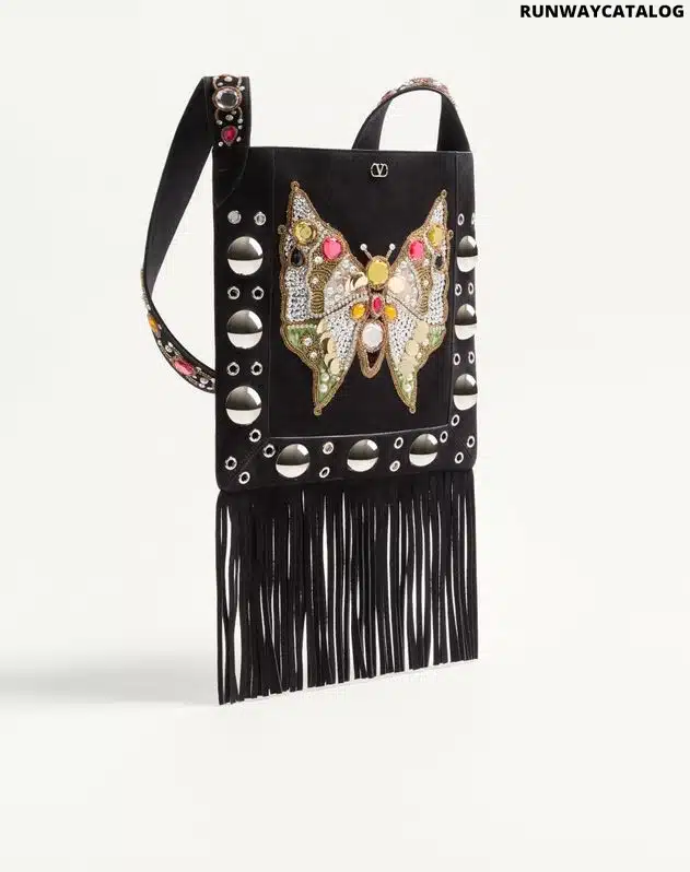 Valentino Garavani Nellcôte Embroidered Shoulder Bag With Fringes