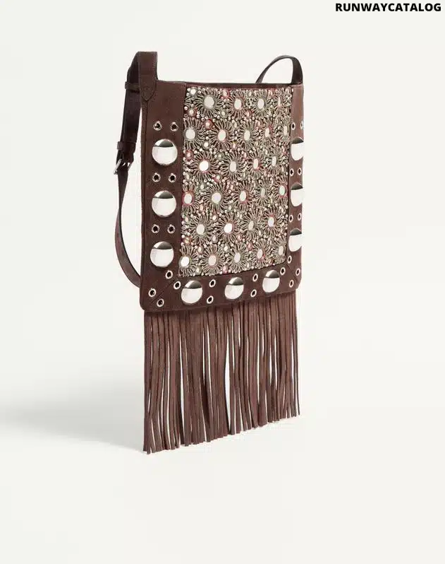 Valentino Garavani Nellcôte Embroidered Shoulder Bag With Fringes - Image 2