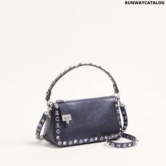 Valentino Garavani Rockstud Small Shoulder Bag In Laminated Calfskin With Cabochon Stones