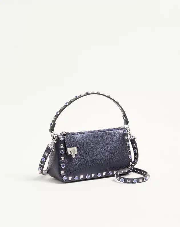 Valentino Garavani Rockstud Small Shoulder Bag In Laminated Calfskin With Cabochon Stones