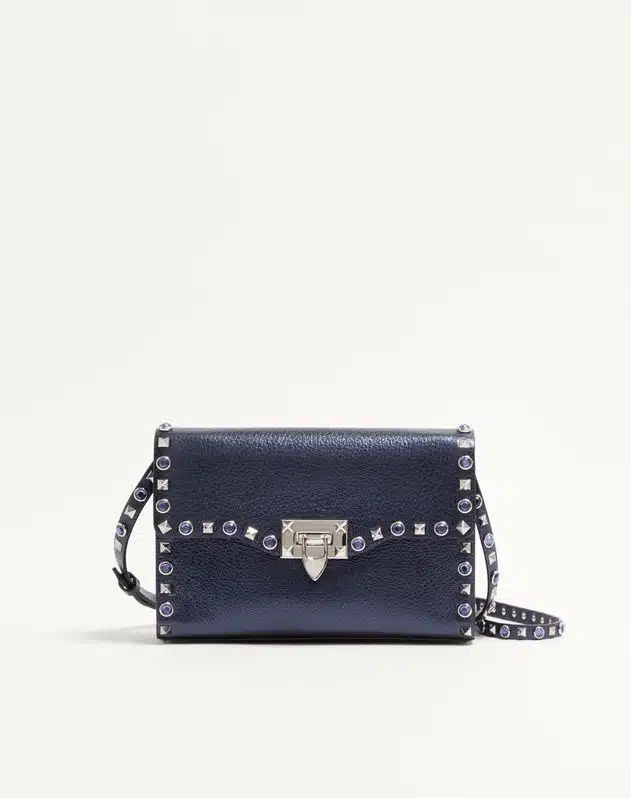 Valentino Garavani Rockstud Small Shoulder Bag In Laminated Calfskin With Cabochon Stones - Image 2