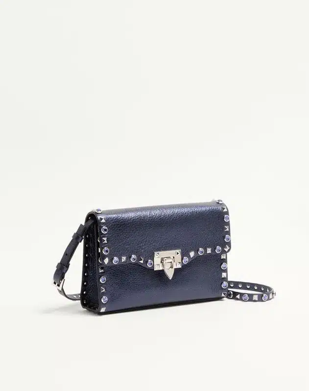 Valentino Garavani Rockstud Small Shoulder Bag In Laminated Calfskin With Cabochon Stones - Image 3
