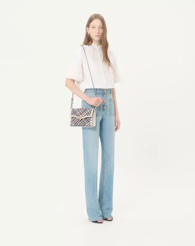 Valentino Garavani Rockstud Small Shoulder Bag In Woven Fabric