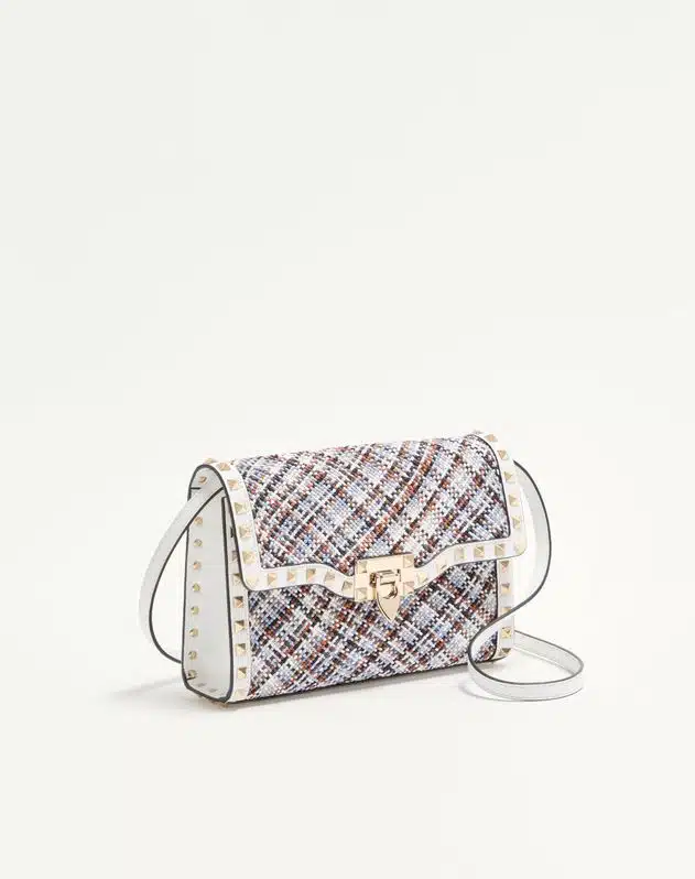 Valentino Garavani Rockstud Small Shoulder Bag In Woven Fabric - Image 3