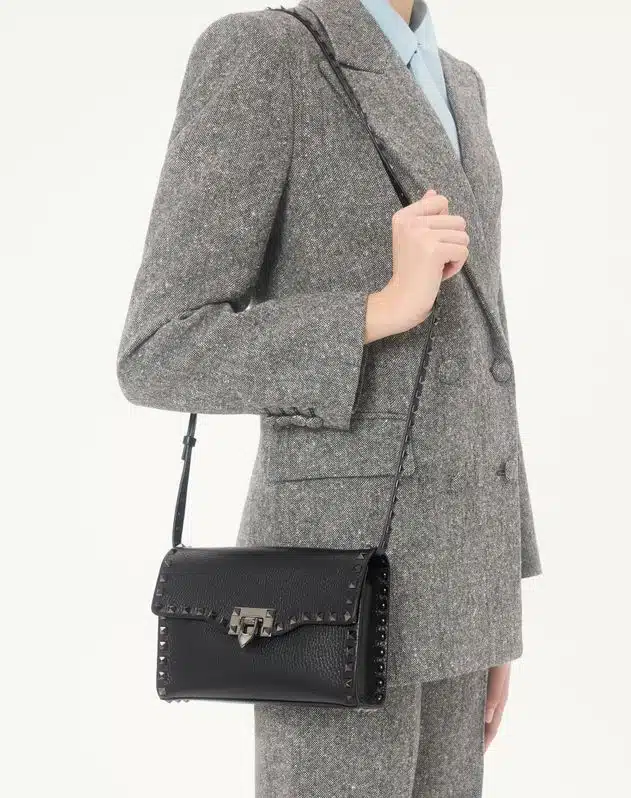 Small Rockstud Grainy Calfskin Crossbody Bag