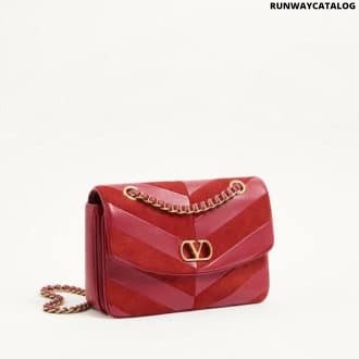 Valentino Garavani Djuna Medium Chain Bag In Suede And Nappa With Chevron Pattern