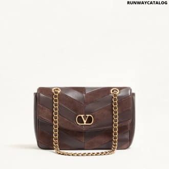 Valentino Garavani Djuna Medium Chain Bag In Suede And Nappa With Chevron Pattern