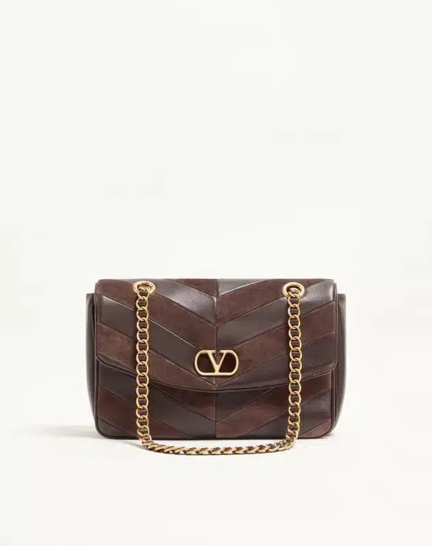 Valentino Garavani Djuna Medium Chain Bag In Suede And Nappa With Chevron Pattern