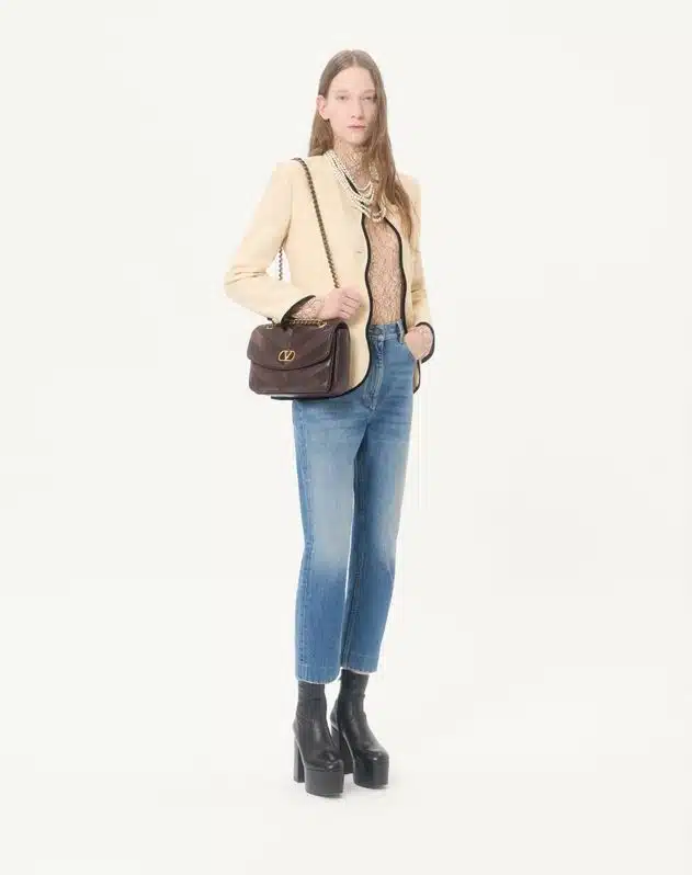 Valentino Garavani Djuna Medium Chain Bag In Suede And Nappa With Chevron Pattern - Image 2