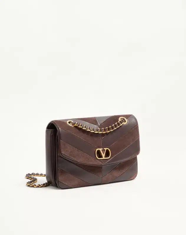 Valentino Garavani Djuna Medium Chain Bag In Suede And Nappa With Chevron Pattern - Image 3