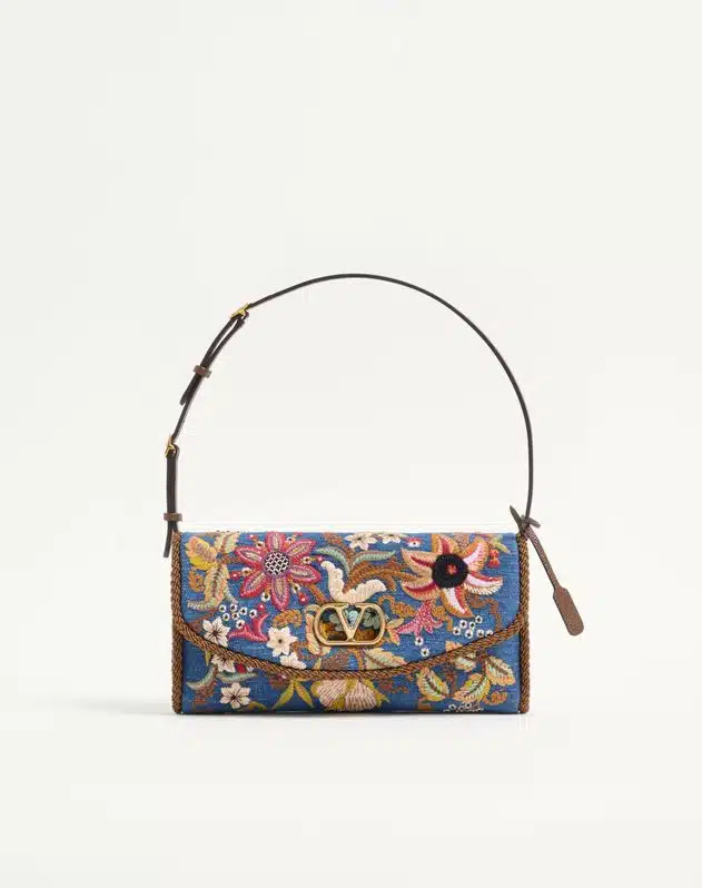 Valentino Garavani Devain Small Shoulder Bag In Embroidered Denim