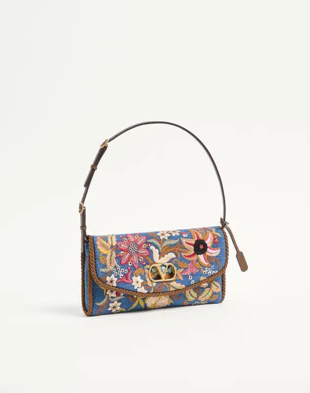 Valentino Garavani Devain Small Shoulder Bag In Embroidered Denim - Image 2