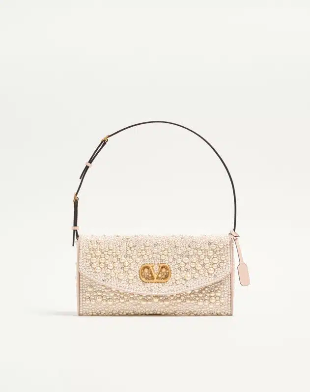 Valentino Garavani Devain Small Shoulder Bag With Pearls And Rhinestones