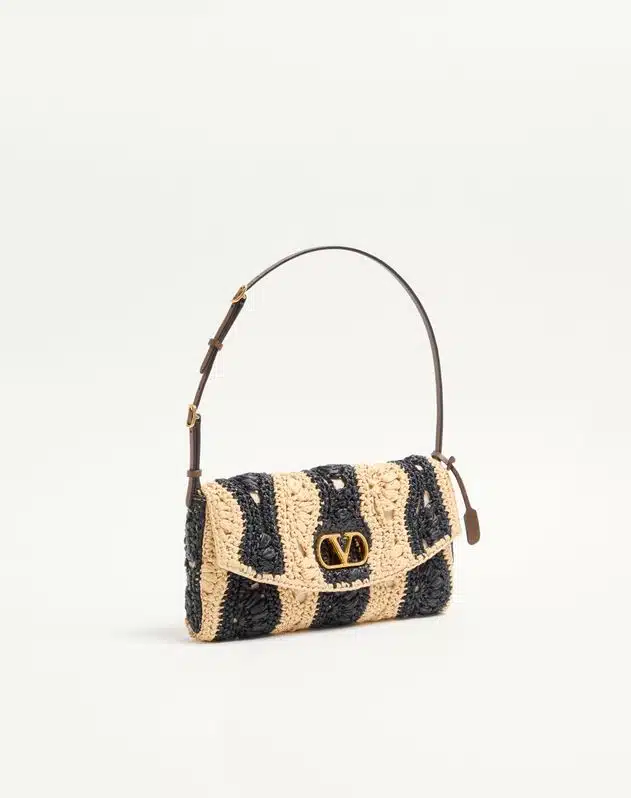 Valentino Garavani Devain Small Shoulder Bag In Raffia With Wave Pattern - Image 2
