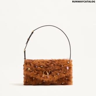 Valentino Garavani Devain Small Shoulder Bag In Lamb Fur With Rhinestones.