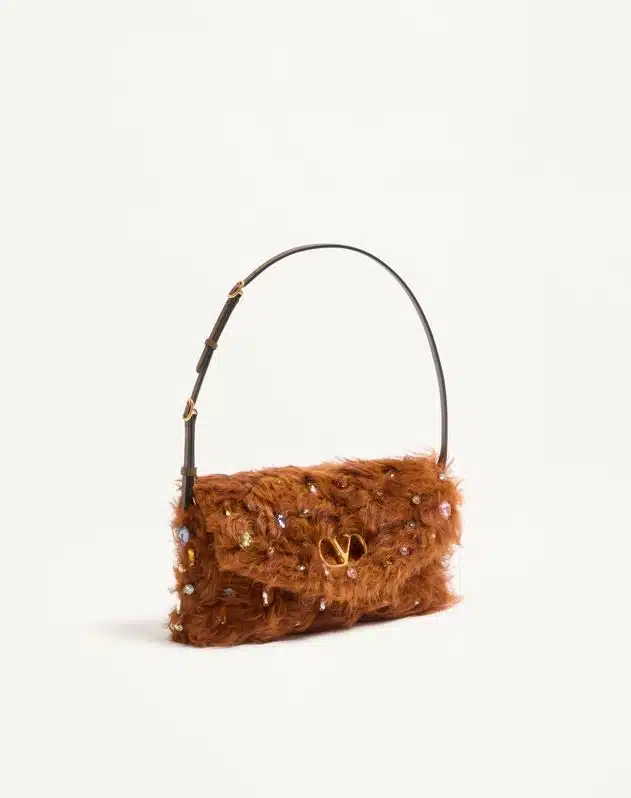 Valentino Garavani Devain Small Shoulder Bag In Lamb Fur With Rhinestones. - Image 2
