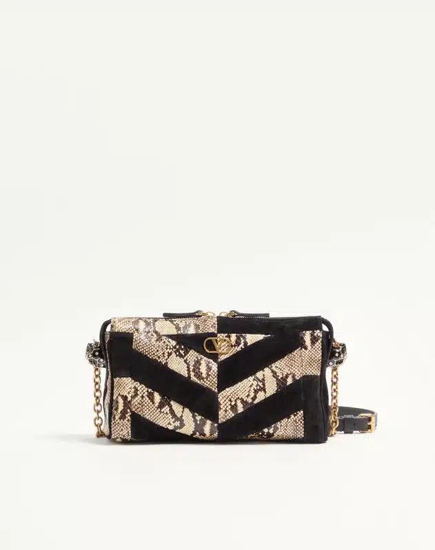 Valentino Garavani Panthea Small Shoulder Bag In Python And Suede With A Chevron Pattern - Image 3