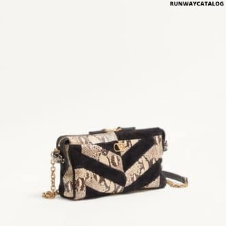 Valentino Garavani Panthea Small Shoulder Bag In Python And Suede With A Chevron Pattern