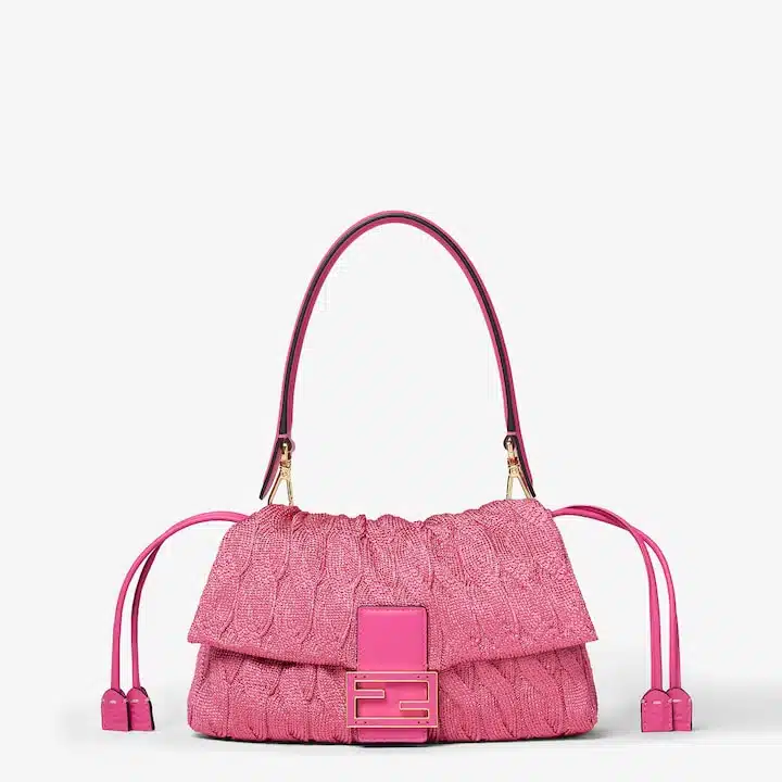 Mamma Baguette Medium Fuchsia cable-knit bag