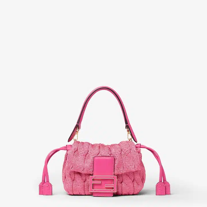 Mamma Baguette Small Fuchsia cable-knit mini-bag