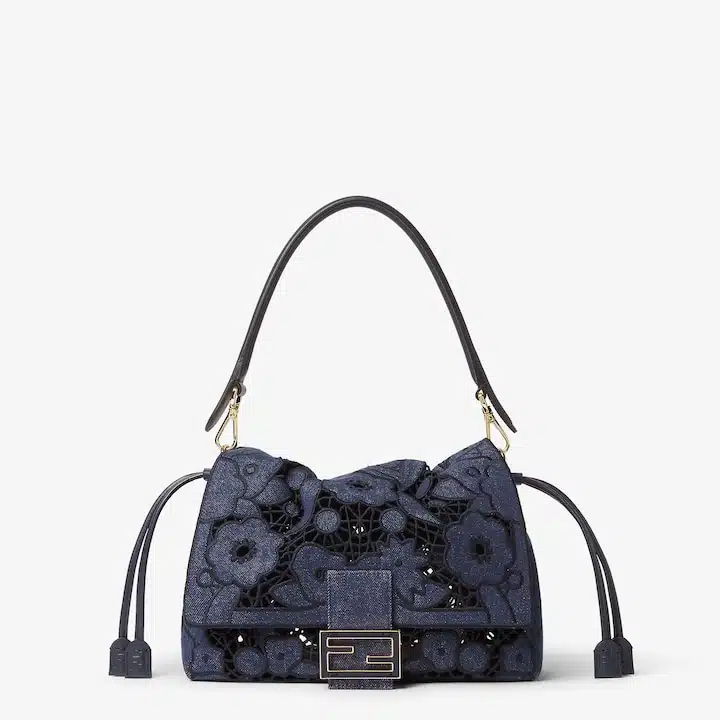 Mamma Baguette Medium Dark blue Floral À Jour denim bag