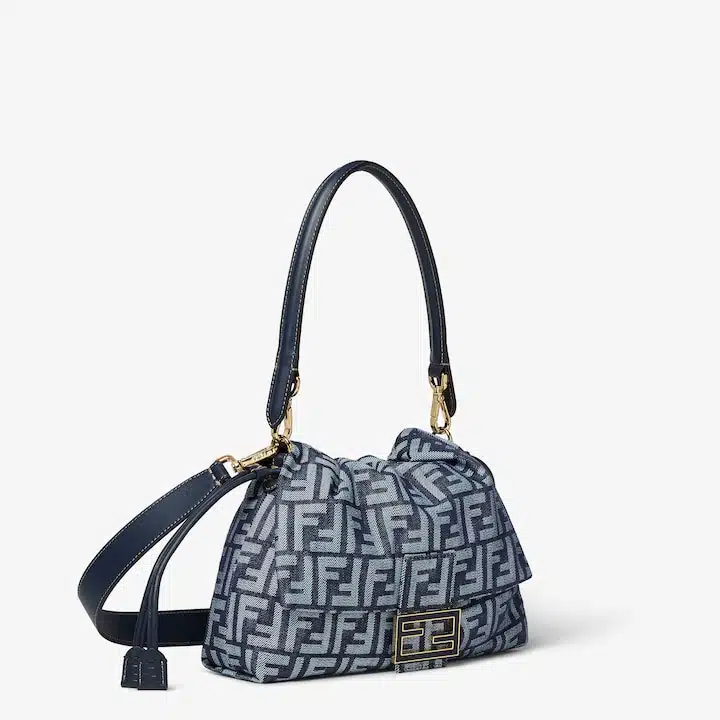 Mamma Baguette Medium Dark blue denim-effect FF jacquard bag - Image 3