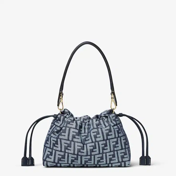 Mamma Baguette Medium Dark blue denim-effect FF jacquard bag - Image 2