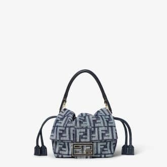 Mamma Baguette Small Dark blue denim-effect FF jacquard mini-bag