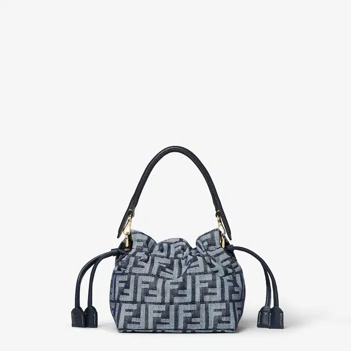 Mamma Baguette Small Dark blue denim-effect FF jacquard mini-bag - Image 2