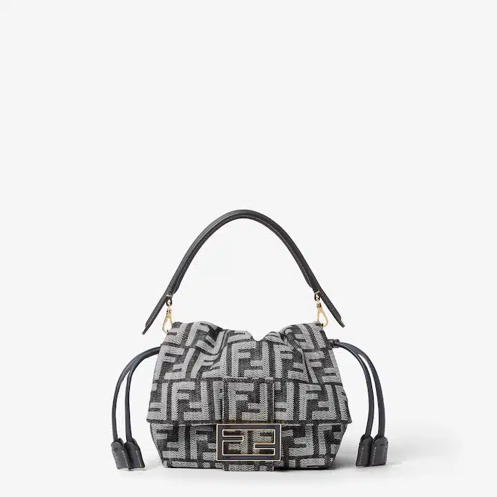 Mamma Baguette Small Dark blue FF flocked denim mini-bag