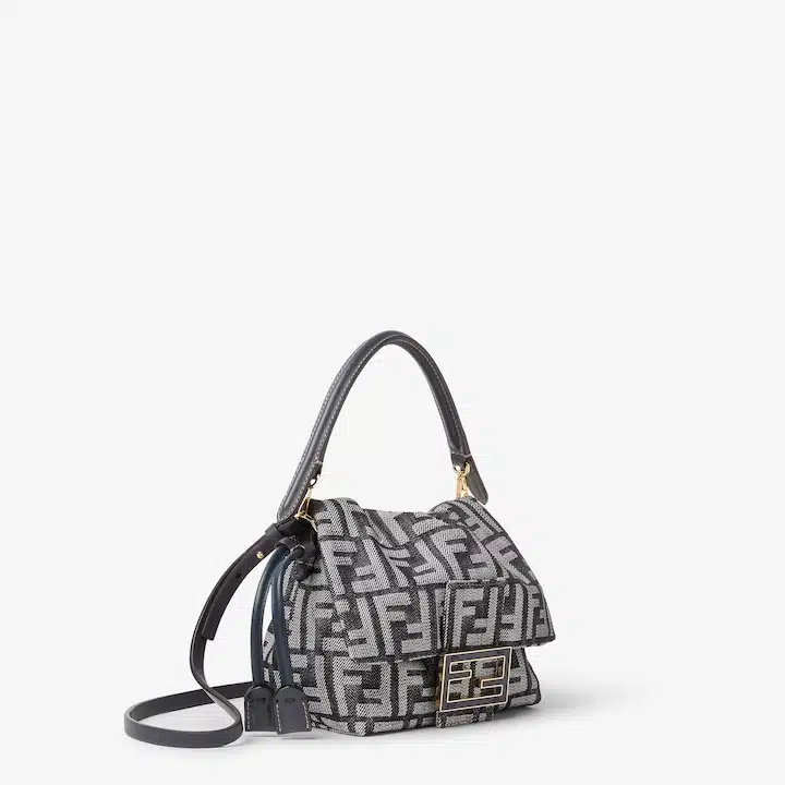 Mamma Baguette Small Dark blue FF flocked denim mini-bag - Image 2