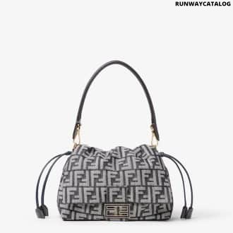 Mamma Baguette Medium Dark blue denim-effect FF jacquard bag