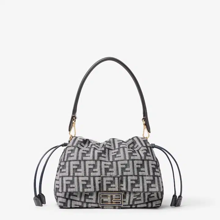 Mamma Baguette Medium Dark blue denim-effect FF jacquard bag