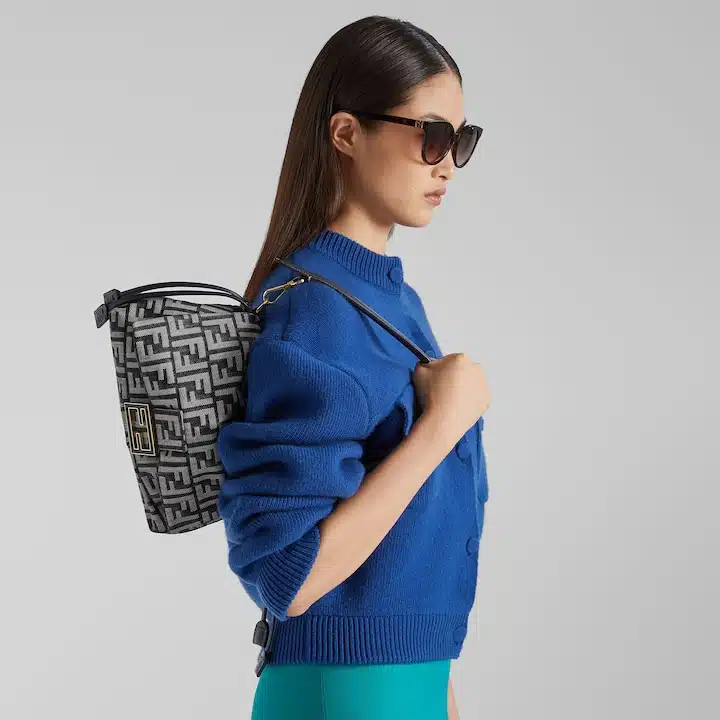 Mamma Baguette Medium Dark blue denim-effect FF jacquard bag - Image 3
