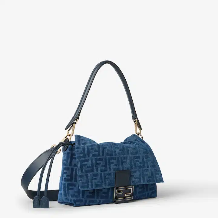 Mamma Baguette Medium Blue flocked FF denim bag - Image 3
