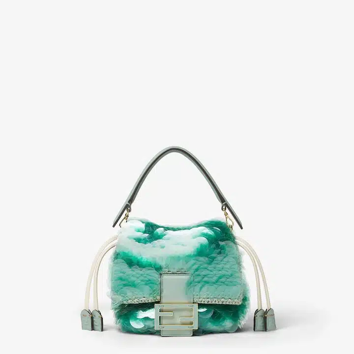 Mamma Baguette Small Mint green crochet mini-bag with maxi sequins - Image 3