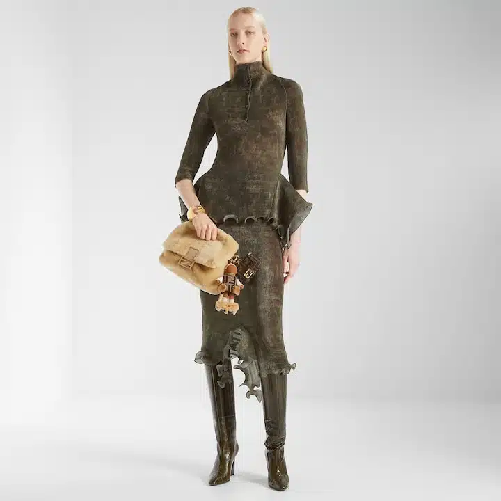 Mamma Baguette Medium Beige shearling bag - Image 3