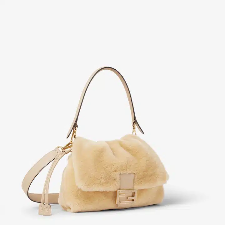 Mamma Baguette Medium Beige shearling bag - Image 2