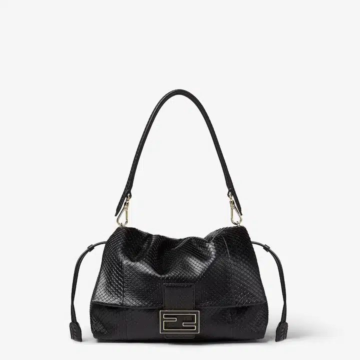 Mamma Baguette Medium Black python leather bag