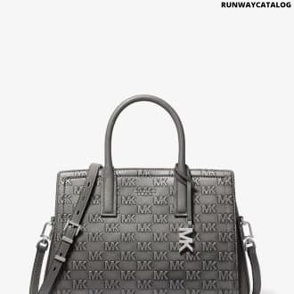 Laila Medium Logo Embossed Burnished Leather Satchel