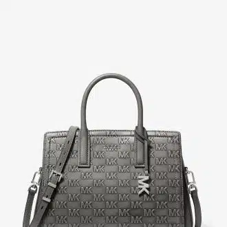 Laila Medium Logo Embossed Burnished Leather Satchel