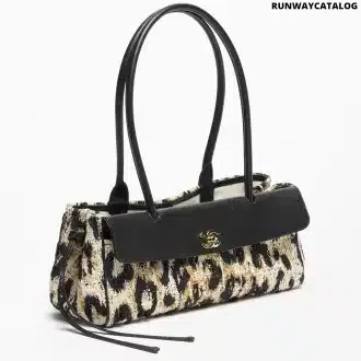 Tweed, Mixed Fibers, Calfskin & Gold-Tone Metal  Brown, Black & White