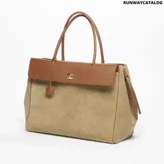Suede Calfskin, Grained Calfskin & Gold-Tone Metal  Dark Beige & Camel
